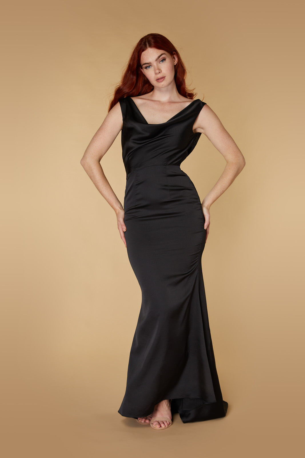 Jarlo black satin cowl neck maxi dress