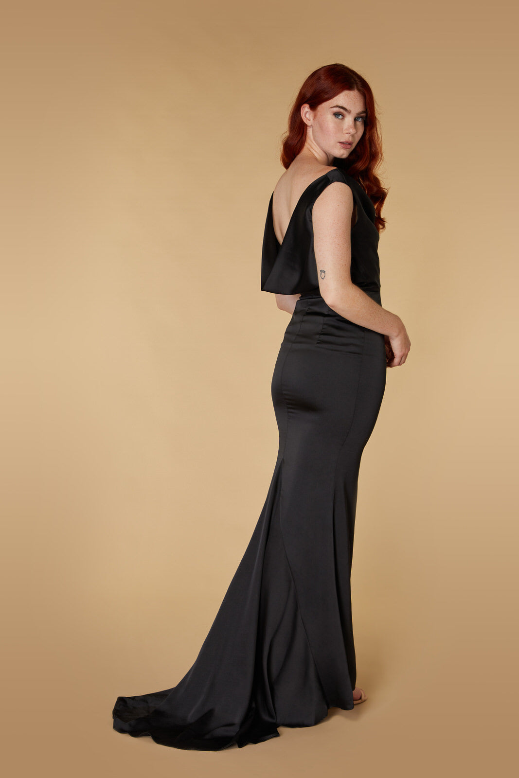 Jarlo black satin cowl neck maxi dress