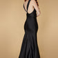 Jarlo Mika cowl front black satin maxi dress with strap back detail