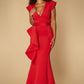 Jarlo red v-neck fishtail maxi dress with hip drape