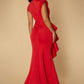 Jarlo red v-neck fishtail maxi dress with hip drape