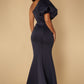 Jarlo navy one shoulder maxi dress with puff sleeve