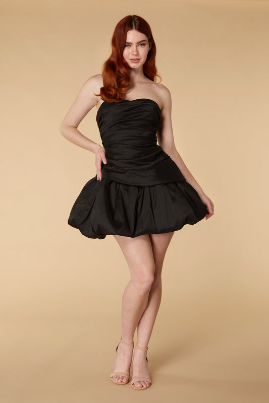 Jarlo Rosie black strapless mini with voluminous ruffle skirt