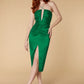 Jarlo Susan green satin midi dress with ruched bodice detail