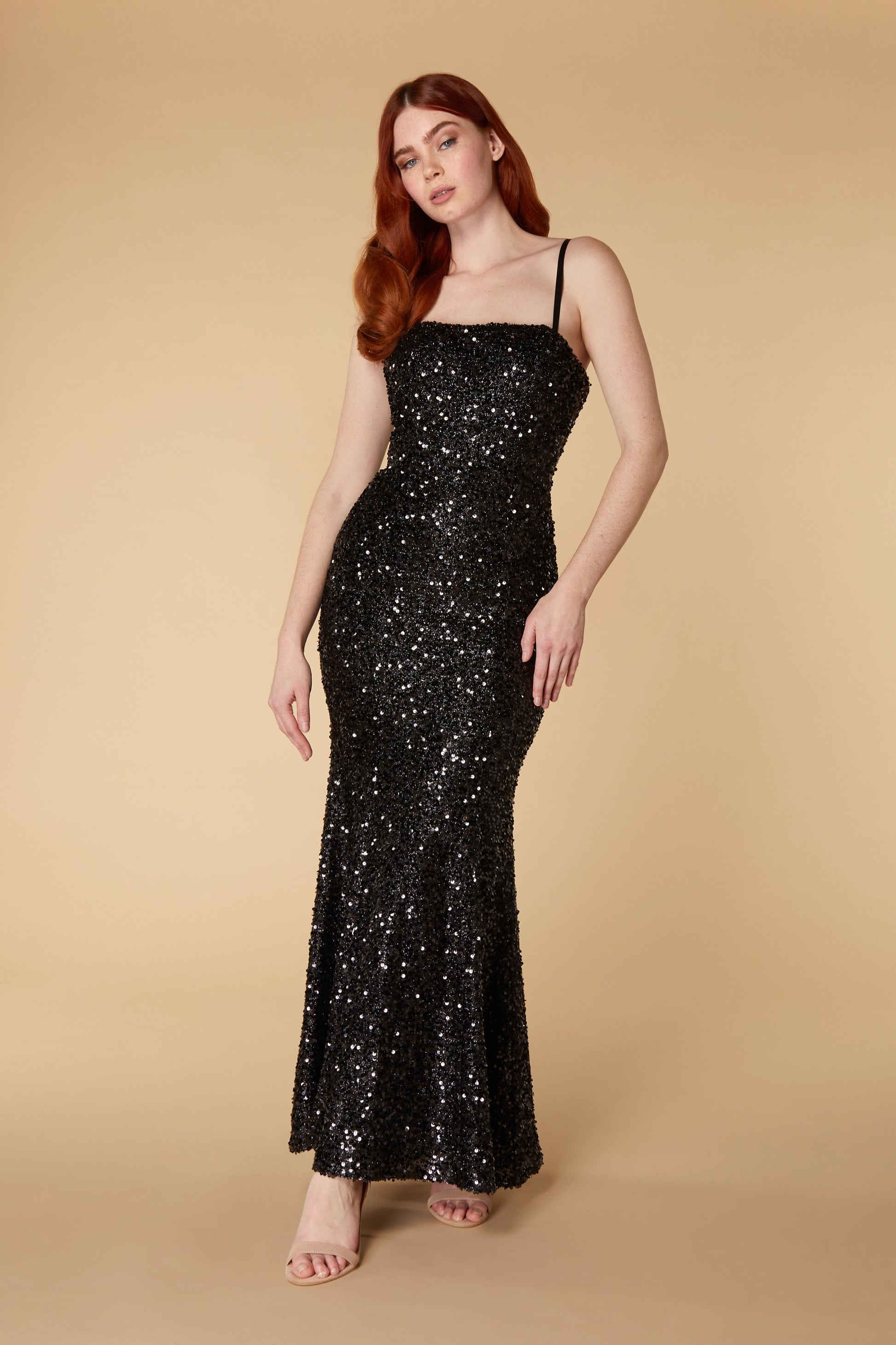 Jarlo Ramona black sequin fishtail maxi dress