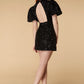 Jarlo Kylie black sequin puff sleeve mini dress with open back