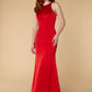 Jarlo Noah red satin fishtail maxi dress with button back
