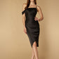 Jarlo Tilly one shoulder black satin midi dress with pleated bodice