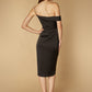 Jarlo Tilly one shoulder black satin midi dress with pleated bodice