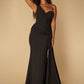 Jarlo one shoulder black fishtail maxi dress with hip drape