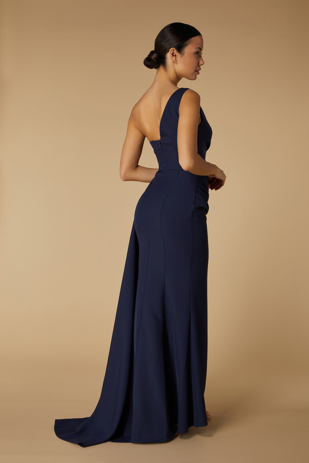 Jarlo Hazel One Shoulder Fishtail Navy Maxi Dress with Drape Detail