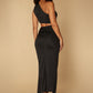 Jarlo black one shoulder ankle length dress with waist cut out detail