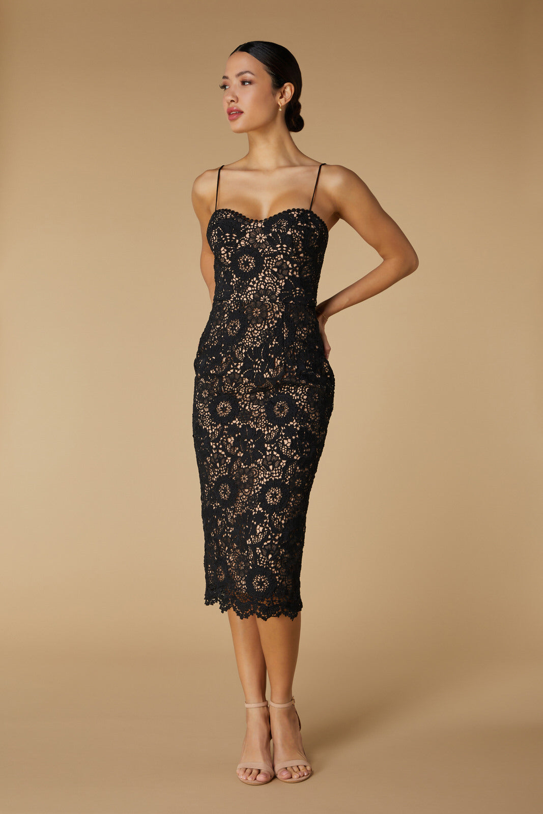 Jarlo's Laura All Over Lace Cami Strap Midi Dress in Black Jarlo London Jarlo's Laura All Over Lace Cami Strap Midi Dress in Black Jarlo London