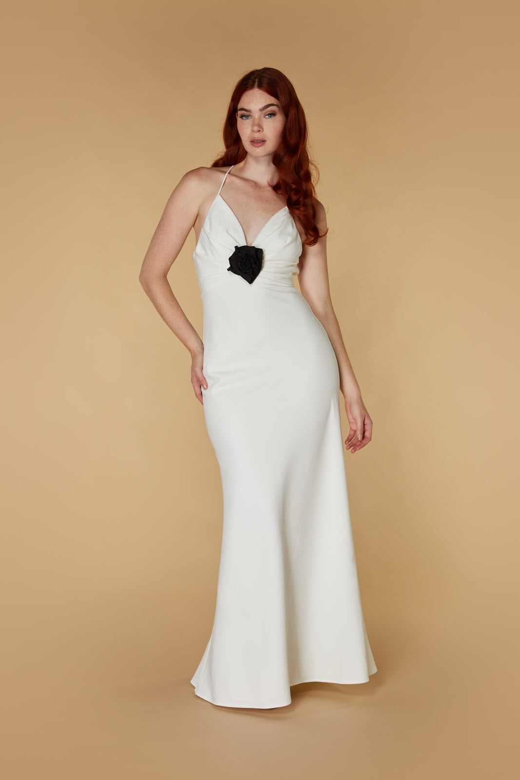 Jarlo white fishtail maxi dress with contrasting corsage detail