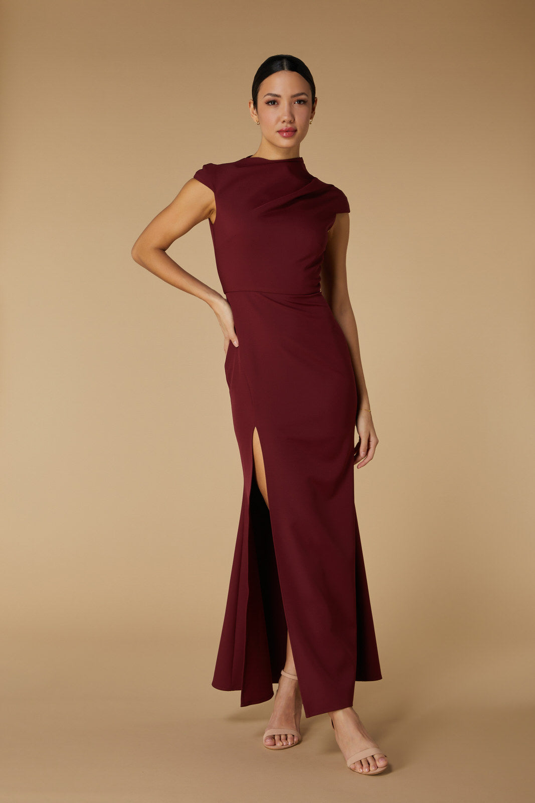 Kip High Neck Maxi Dress with Cap Sleeves Kip High Neck Maxi Dress with Cap Sleeves