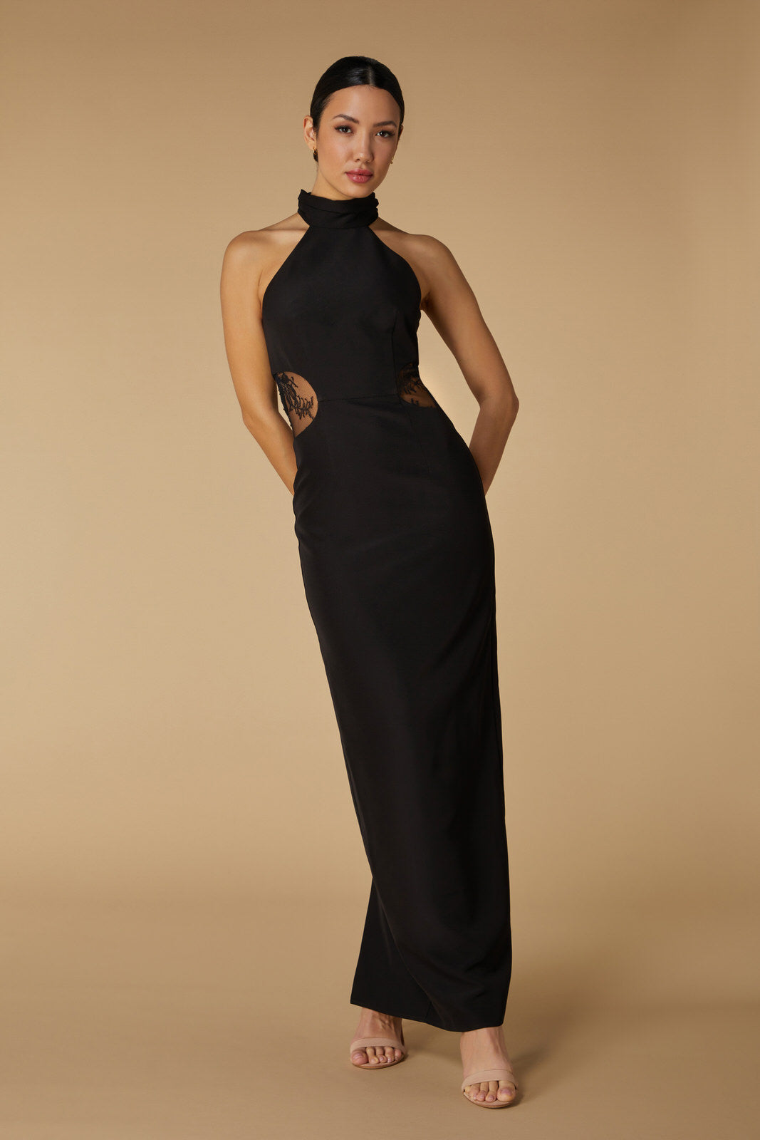 Izzy High Neck Maxi Dress with Lace Waist Detail Izzy High Neck Maxi Dress with Lace Waist Detail