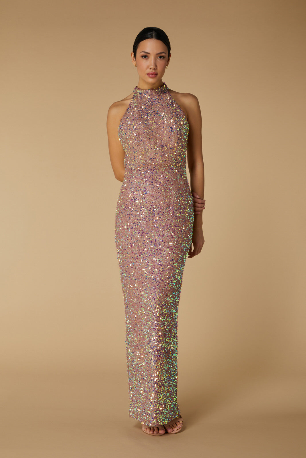 Yolanda High Neck Sequin Maxi Dress with Back Strap Detail Yolanda High Neck Sequin Maxi Dress with Back Strap Detail
