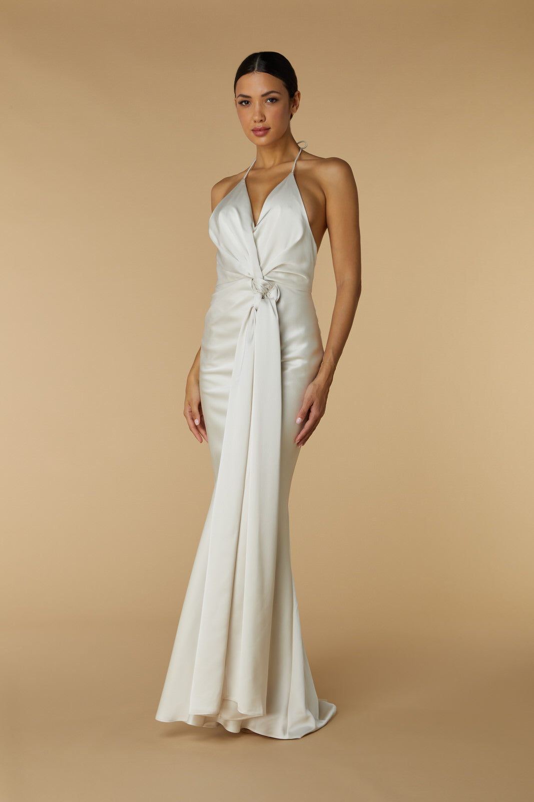 Jarlo's Rochelle Halter Neck Satin Maxi Dress in Ivory Jarlo London Jarlo's Rochelle Halter Neck Satin Maxi Dress in Ivory Jarlo London