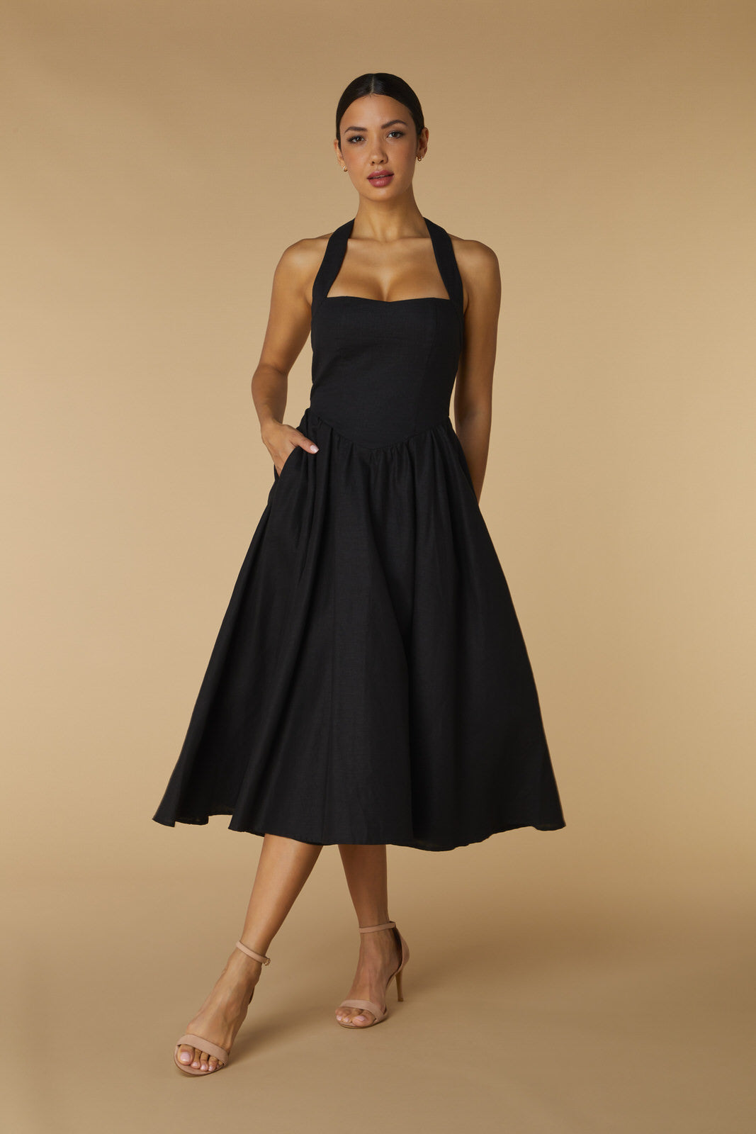 Ava Halter Neck Midi Dress with A-Line Skirt Ava Halter Neck Midi Dress with A-Line Skirt