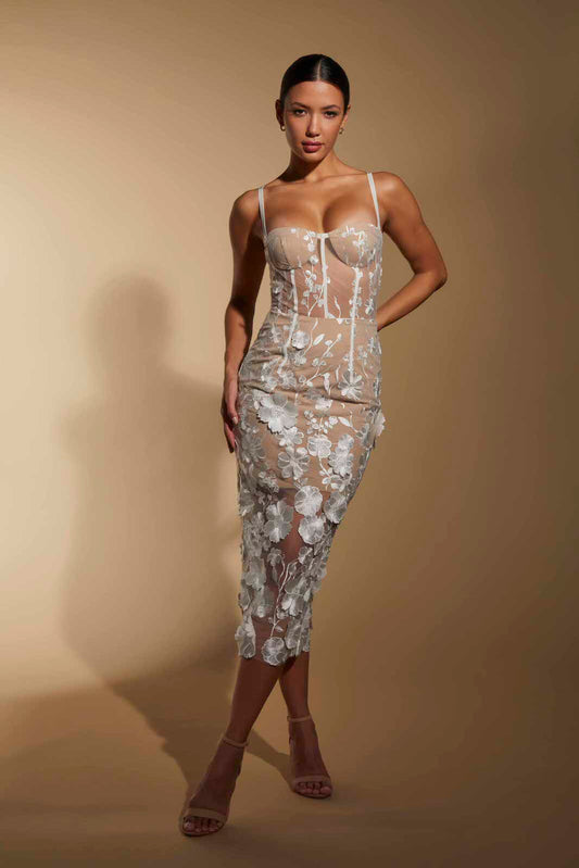 Mila Corset All Over Lace Midi Dress
