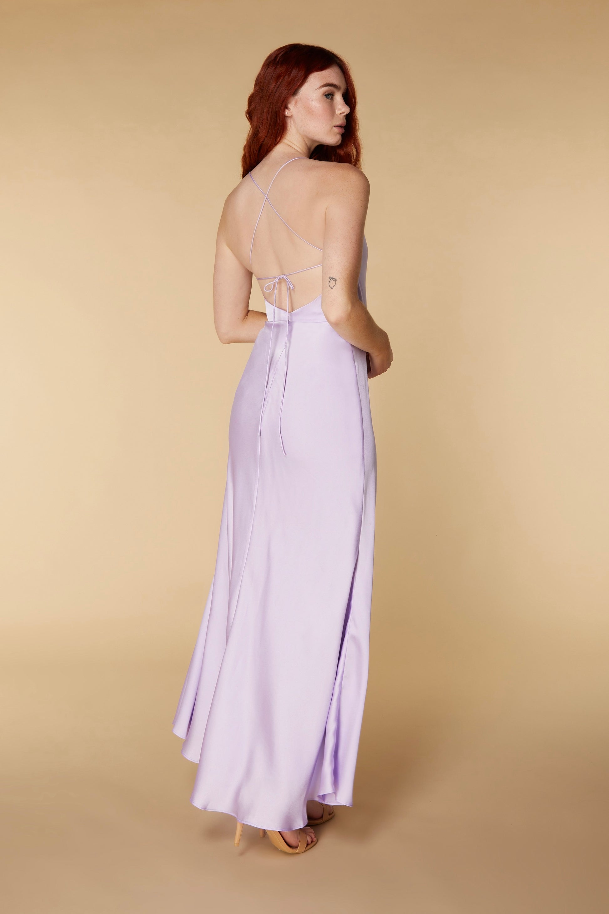 Jarlo lilac satin maxi dress with tie back detail
