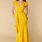 Jarlo yellow v-neck fishtail maxi dress with hip drape