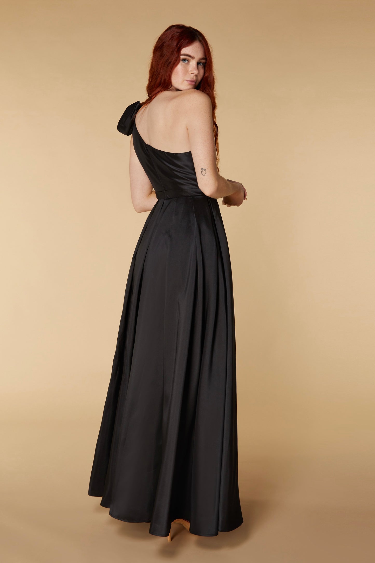 Jarlo one shoulder black maxi dress with bow detail