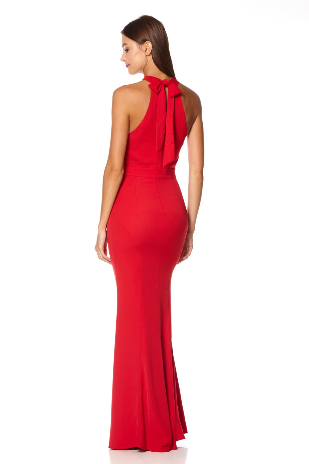 Jarlo red halter neck fishtail maxi dress