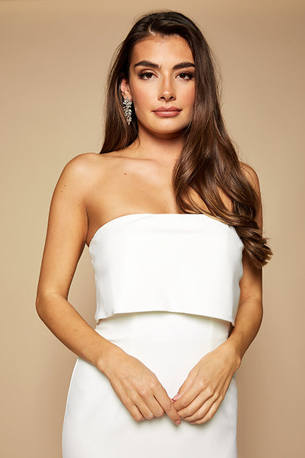 Jarlo ivory strapless maxi dress with bust overlay