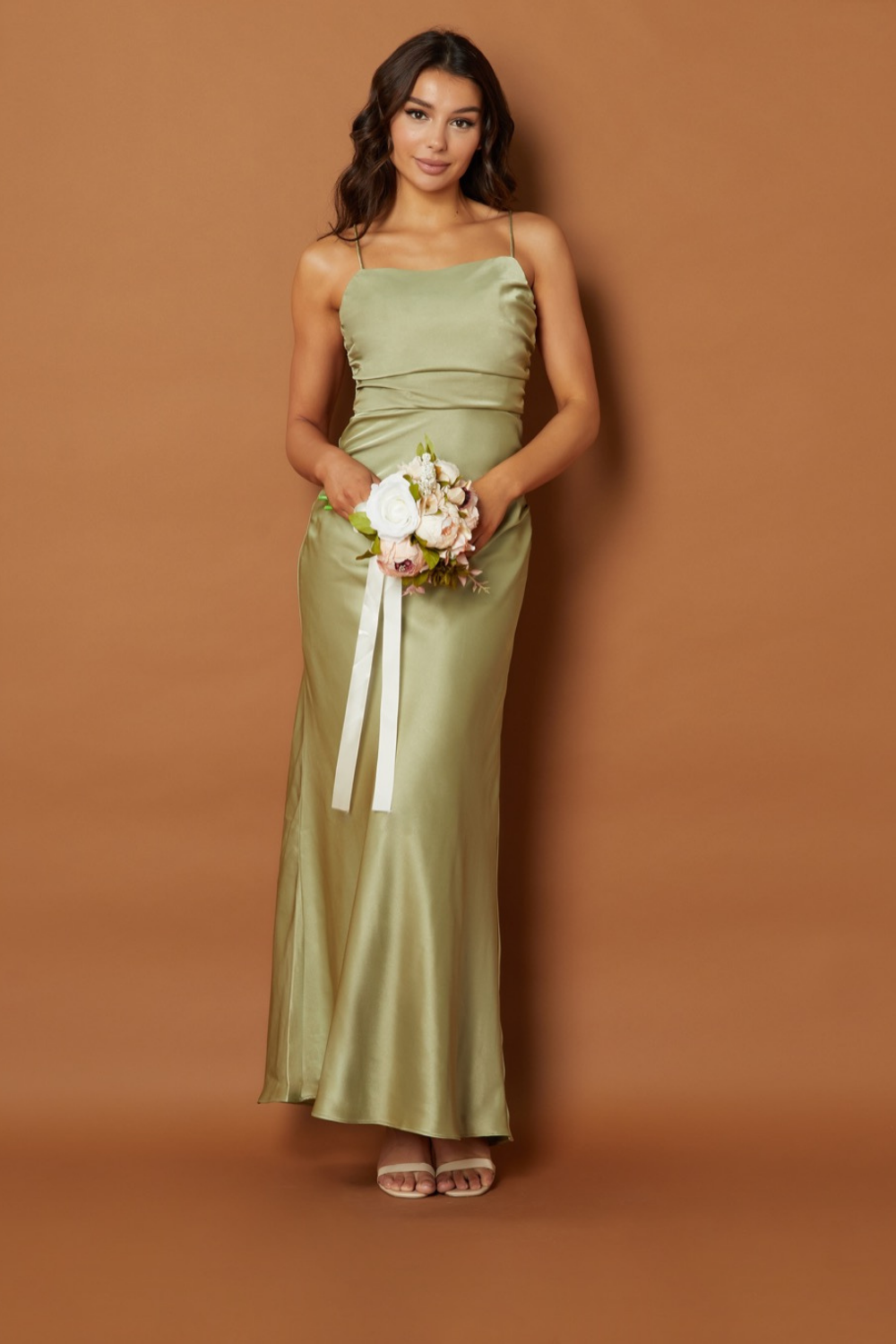 Jarlo green satin maxi dress with cami straps