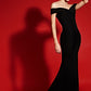 Jarlo black bardot fishtail maxi dress with thigh split and train