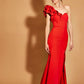 Jarlo Luella ruffle one shoulder red maxi dress with thigh split