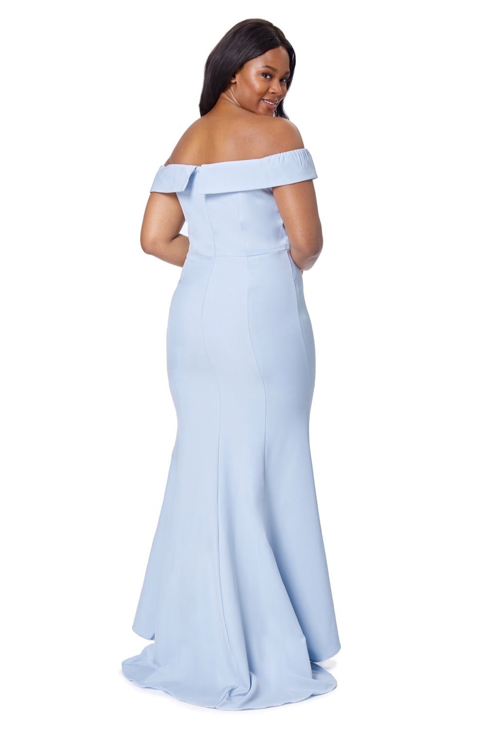 Jarlo blue bardot fishtail maxi dress