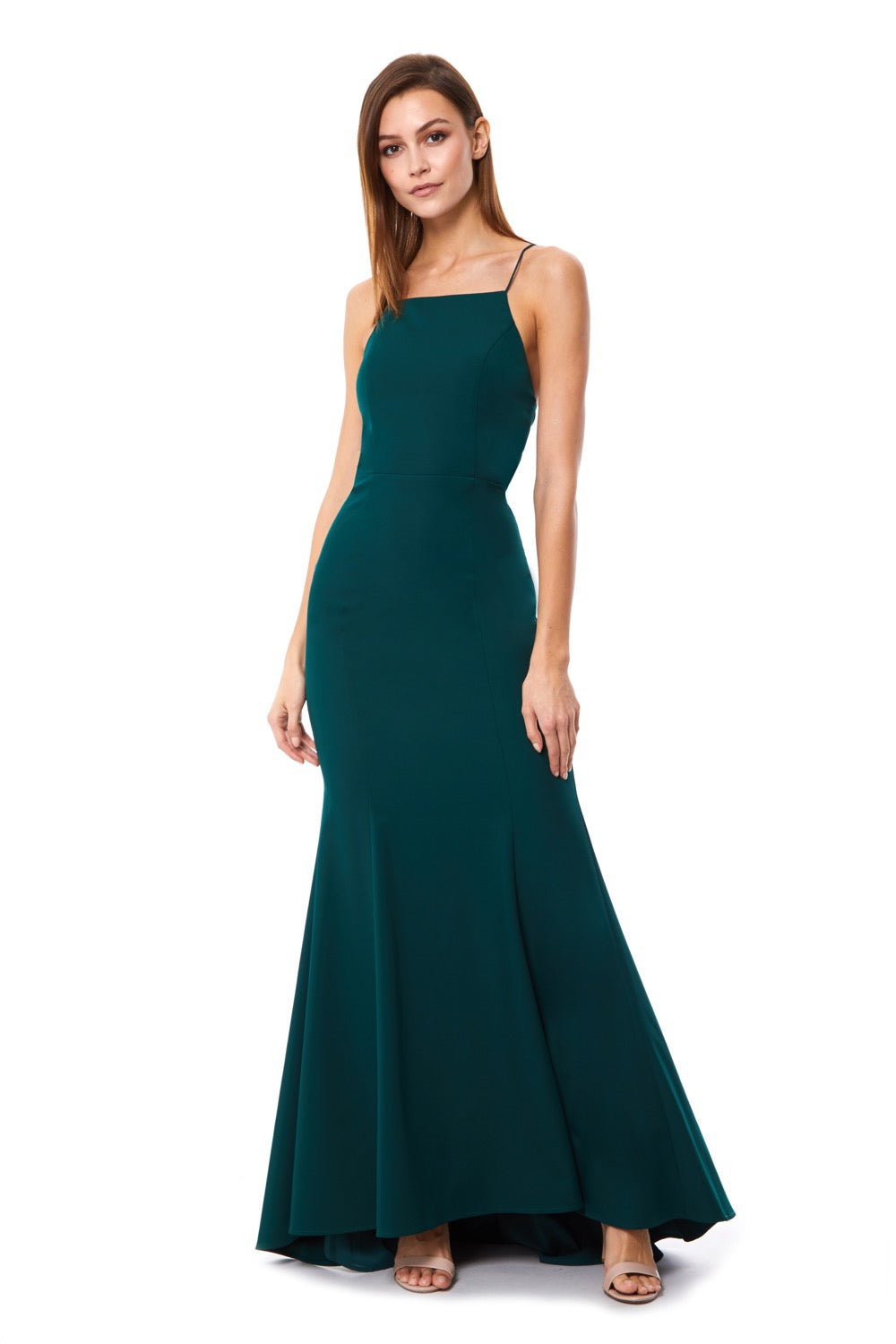 Jarlo Jemima square neck green maxi dress with open back