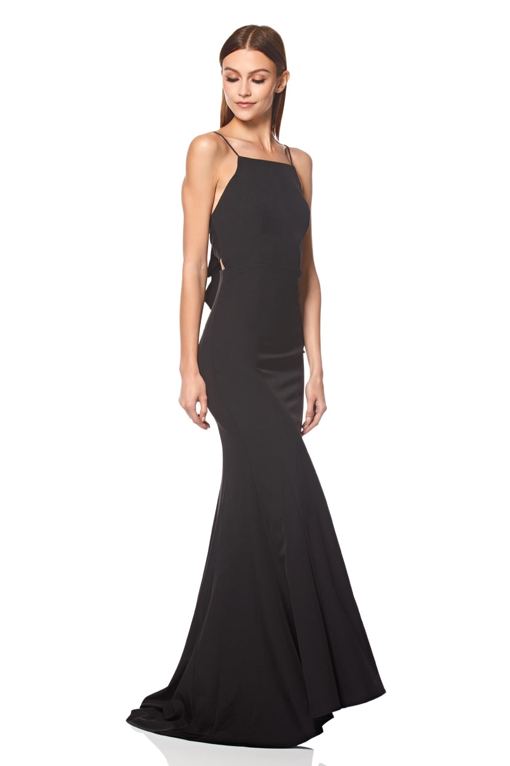 Jarlo Jemima square neck black maxi dress with open back