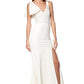 Jarlo Jacey ivory maxi dress with shoulder ruffle and thigh split