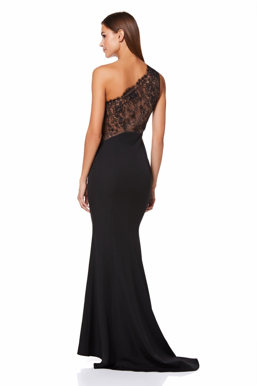 Jarlo Zana one shoulder black maxi dress with lace back