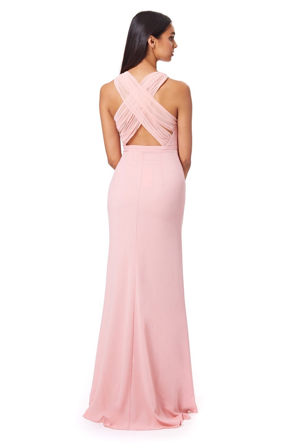 Jarlo Rhiannon high neck pink chiffon maxi dress with cross back