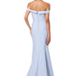 Jarlo blue bardot fishtail maxi dress with thigh split and button back