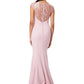 Jarlo Masa fishtail pink maxi dress with lace cap sleeves and embroidered back