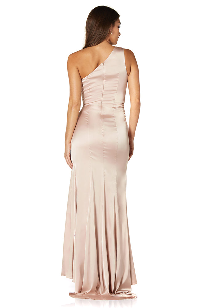 Jarlo nude satin one should maxi dress with drape detail