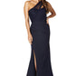 Jarlo navy one should maxi dress with tulle top and thigh split