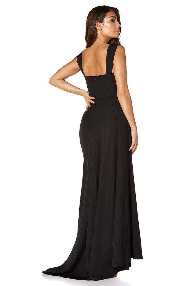 Jarlo Melody sweetheart neckline fishtail black maxi dress with side split