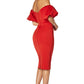 Jarlo off shoulder red midi dress with puff sleeves