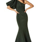 Jarlo green one shoulder maxi dress with puff sleeve