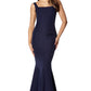 Jarlo Senia square neck navy maxi dress with button back