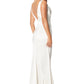 Jarlo Madia cowl front ivory satin maxi dress with thigh split and train