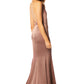 Jarlo Zoeigh halter neck brown satin maxi dress with keyhole bodice detail