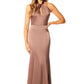 Jarlo Zoeigh halter neck brown satin maxi dress with keyhole bodice detail