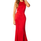 Jarlo Monroe open back red satin maxi dress with pleat train detail
